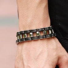 Men Silver Stainless Steel Bracelets Black Rubber Motorcycle Biker Chain Link Bracelet  TIML66