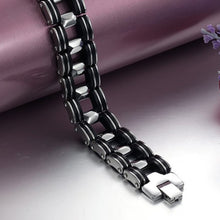 Men Silver Stainless Steel Bracelets Black Rubber Motorcycle Biker Chain Link Bracelet  TIML66