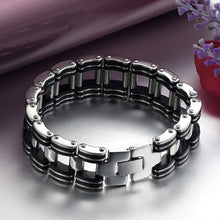Men Silver Stainless Steel Bracelets Black Rubber Motorcycle Biker Chain Link Bracelet  TIML66