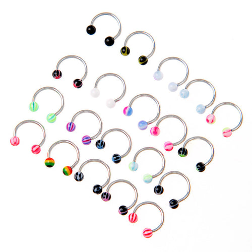 20pcs colorful stainless steel ball barbell curved nose studs rings bars piercing TIML66