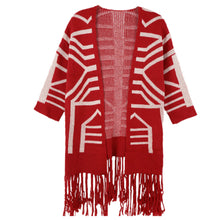 Knitted Cardigans Casual Women Sweater Open Front Geometric Pattern Tassel Loose Tops Women Outerwear Red TIML66 TIML66