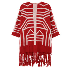 Knitted Cardigans Casual Women Sweater Open Front Geometric Pattern Tassel Loose Tops Women Outerwear Red TIML66 TIML66