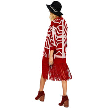 knitted cardigans casual women sweater open front geometric pattern tassel loose tops women outerwear red TIML66