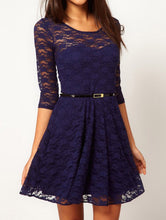 women casual dresses o neck 3colors plus size half sleeve skater lace dress without belt womens clothing TIML66