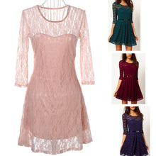 Women Casual Dresses O-Neck 3 Colors Plus Size XL Half Sleeve Skater Lace Dress Without Belt Women's Clothing TIML66 TIML66