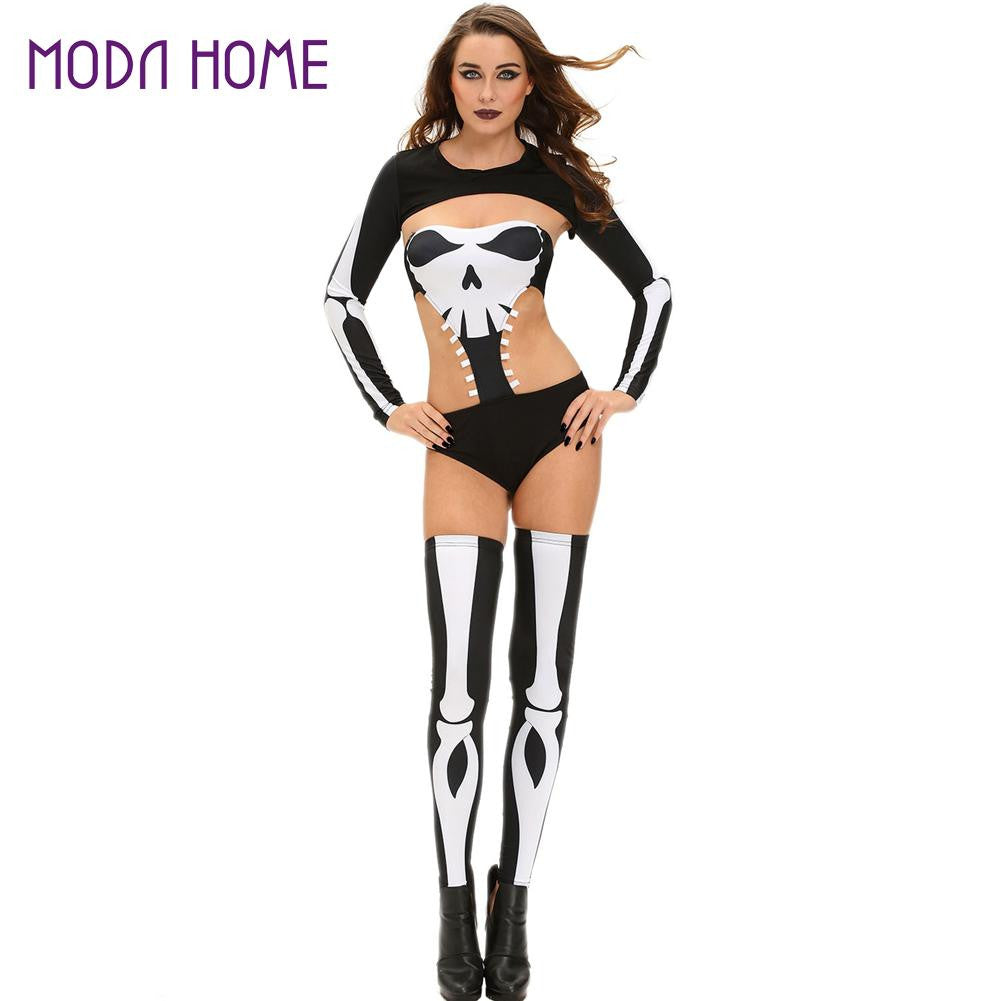 Scary Halloween Costumes Three Pieces Set Human Skeleton Backless Cosplay Squelette Costume Cut Out Skull Clothing TIML66 TIML66