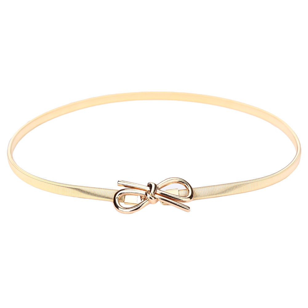 Women Belt Metal Bow Design Clasp Front Stretch Elastic Waist Dress Belt Strap Waistband Waist Belt Skinny Elastic Ceinture TIML66 TIML66