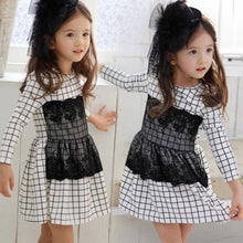 Kids Baby Girls Dress Long Sleeve One Piece Dresses Lace Plaids Checks 2-6Y Costume Freeshiping TIML66