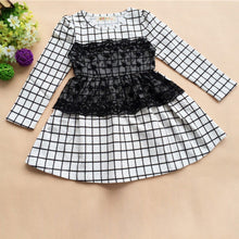 Kids Baby Girls Dress Long Sleeve One Piece Dresses Lace Plaids Checks 2-6Y Costume Freeshiping TIML66
