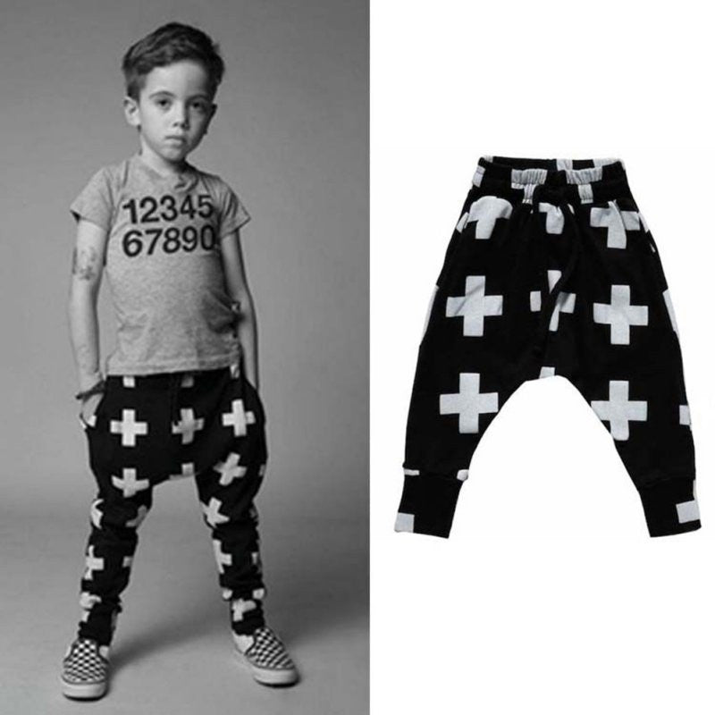 Kids Baby Unisex Cotton Cross Pattern Bottoms Harem Pants Boys Girls Punk Rock Trousers 2-6Years TIML66