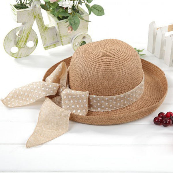 korea women big bowknot straw hat travel panama cap beach hat fedora uv hats TIML66