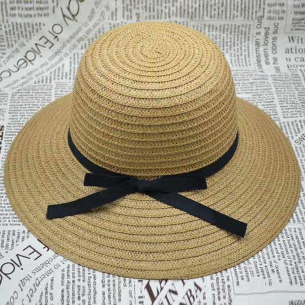 Korea Women Bowknot Large Brim Straw UA Protection Dome Hat Panama Cap Beach Hat TIML66