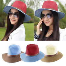 korean fedora hat leather beltcolor block panama hat beach sun straw hat unisex 3 stylecolorchapeu feminino TIML66