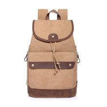 Korean Women Canvas Backpack Leather Drawstring Closure Mochila Escolar Hasp Pockets Large Travel Bag KhakiDark Grey TIML66 TIML66