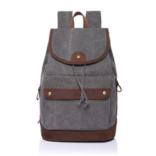 Korean Women Canvas Backpack Leather Drawstring Closure Mochila Escolar Hasp Pockets Large Travel Bag KhakiDark Grey TIML66 TIML66