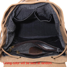 Korean Women Canvas Backpack Leather Drawstring Closure Mochila Escolar Hasp Pockets Large Travel Bag KhakiDark Grey TIML66 TIML66