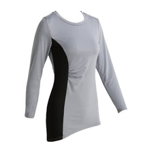 Korean T-Shirt Women Contrast Stripe Splice Long Sleeve Roupas Asymmetric Hem Ruched Slim Long Blusas Femininas  TIML66 TIML66