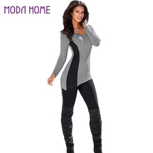 Korean T-Shirt Women Contrast Stripe Splice Long Sleeve Roupas Asymmetric Hem Ruched Slim Long Blusas Femininas  TIML66 TIML66