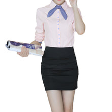 korean style women patchwork lined tops button long puff sleeve shirt blusas femininas self tie slim office women blouses TIML66
