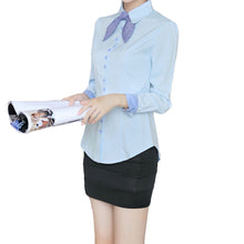 korean style women patchwork lined tops button long puff sleeve shirt blusas femininas self tie slim office women blouses TIML66