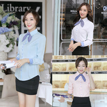 korean style women patchwork lined tops button long puff sleeve shirt blusas femininas self tie slim office women blouses TIML66