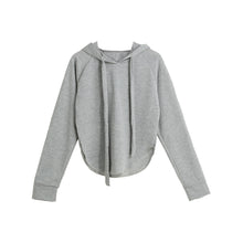 Korean Women Short Hoodies Curve Hem Raglan Sleeves Tracksuit Long Drawstring Casual Pullover Lady Crop Top Sudaderas Mujer  TIML66 TIML66