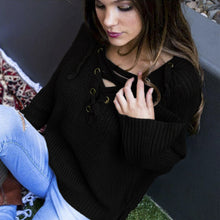 Korean Women Sweaters And Pullovers Flare Sleeve Jumper Lace Up V-Neck Pullover Knitted Top Robe Pull Hiver TIML66 TIML66