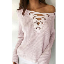 Korean Women Sweaters And Pullovers Flare Sleeve Jumper Lace Up V-Neck Pullover Knitted Top Robe Pull Hiver TIML66 TIML66
