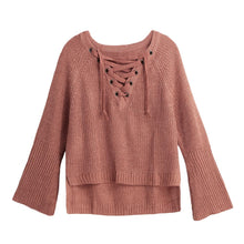 Korean Women Sweaters And Pullovers Flare Sleeve Jumper Lace Up V-Neck Pullover Knitted Top Robe Pull Hiver TIML66 TIML66