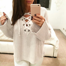 Korean Women Sweaters And Pullovers Flare Sleeve Jumper Lace Up V-Neck Pullover Knitted Top Robe Pull Hiver TIML66 TIML66