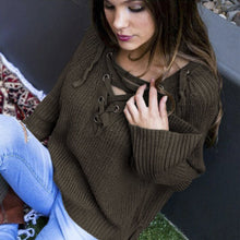 Korean Women Sweaters And Pullovers Flare Sleeve Jumper Lace Up V-Neck Pullover Knitted Top Robe Pull Hiver TIML66 TIML66