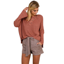 Korean Women Sweaters And Pullovers Flare Sleeve Jumper Lace Up V-Neck Pullover Knitted Top Robe Pull Hiver TIML66 TIML66