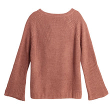 Korean Women Sweaters And Pullovers Flare Sleeve Jumper Lace Up V-Neck Pullover Knitted Top Robe Pull Hiver TIML66 TIML66