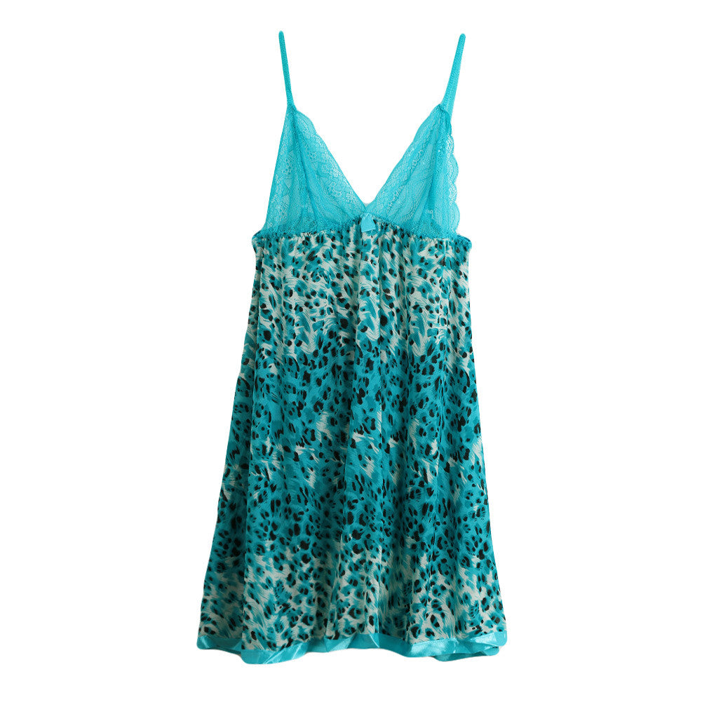 Lingerie Sexy Babydoll Dress Women Nightwear Leopard Print Sheer Mesh Spaghetti Strap Backless Lace Sleepwear Nightgown G-String TIML66 TIML66