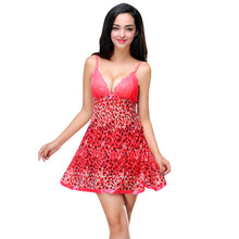 Lingerie Sexy Babydoll Dress Women Nightwear Leopard Print Sheer Mesh Spaghetti Strap Backless Lace Sleepwear Nightgown G-String TIML66 TIML66