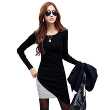 Long Sleeve Women Dress Korean Patchwork Irregular Hem Bottoming Dress Black Grey Vestido Casual Clothing TIML66 TIML66