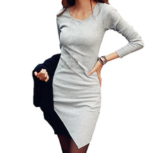 long sleeve women dress korean patchwork irregular hem bottoming dress black grey vestido casual clothing TIML66
