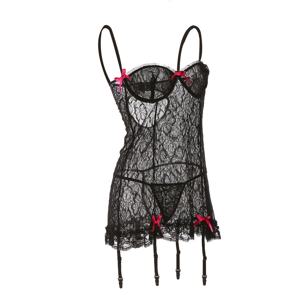 plus size see through woman nightwear sexy g-string sleepwear women lace lingerie nightie nighty dress nightgown xxxl TIML66