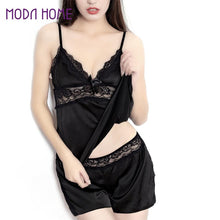 sexy black satin sleepwear women lace nightwear backless lingerie night short sets ladies nightgown plus size nighty TIML66