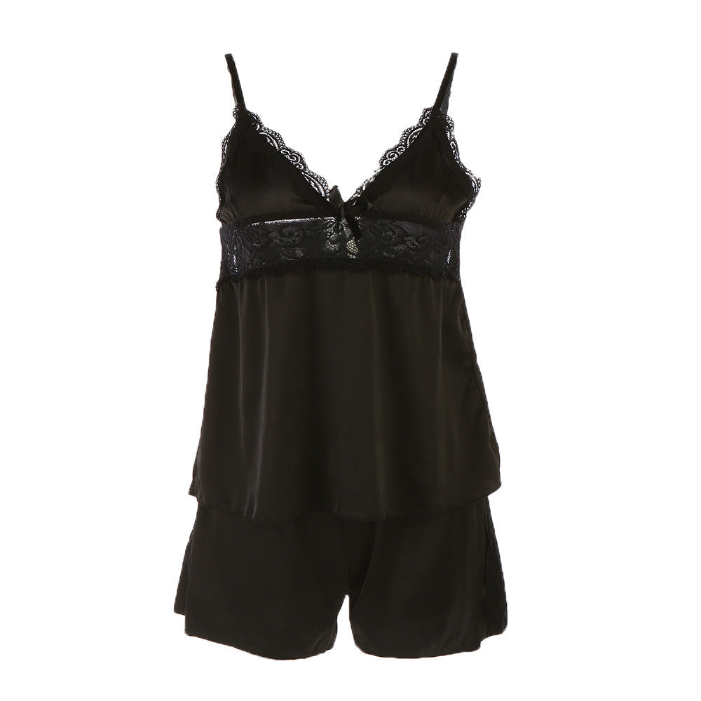 sexy black satin sleepwear women lace nightwear backless lingerie night short sets ladies nightgown plus size nighty TIML66