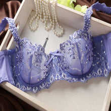 New Fashion Transparent Sexy Bra and Panty Set Plus size Women Lace Ultra-thin Blue Underwear Sets 32-38B TIML66