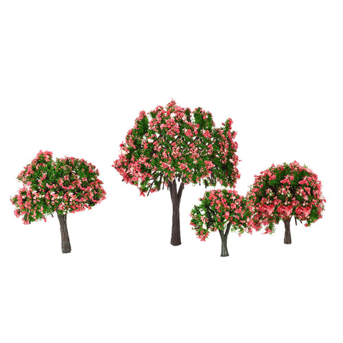 4Pcs Plastic Trees Model White and Pink Flower Trees Model Train Layout Garden Scenery Diorama Miniature Model Toys TIML66 TIML66