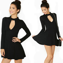 Women Ladies Sexy Black Mini Dress Turtleneck Dresses Chest Hollow Out Half Turtle Neck Long Sleeve Dress TIML66 TIML66