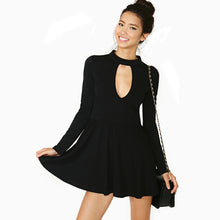 Women Ladies Sexy Black Mini Dress Turtleneck Dresses Chest Hollow Out Half Turtle Neck Long Sleeve Dress TIML66 TIML66