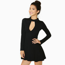 Women Ladies Sexy Black Mini Dress Turtleneck Dresses Chest Hollow Out Half Turtle Neck Long Sleeve Dress TIML66 TIML66
