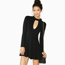 Women Ladies Sexy Black Mini Dress Turtleneck Dresses Chest Hollow Out Half Turtle Neck Long Sleeve Dress TIML66 TIML66