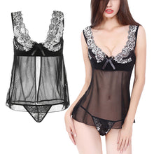Embroidery Women Sexy Sleepwear Lace Lingerie Deep V-Neck Perspective Underwear G-String Set Temptation Nuisette TIML66 TIML66