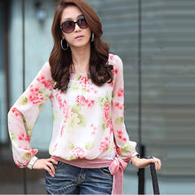 women blusa chiffon floral print long sleeve shirt blouse top ladies blouses casual red blue TIML66