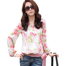 women blusa chiffon floral print long sleeve shirt blouse top ladies blouses casual red blue TIML66