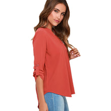 women blouses v neck d ring tab long sleeves women tops casual chiffon shirt blusas grey watermelon red TIML66